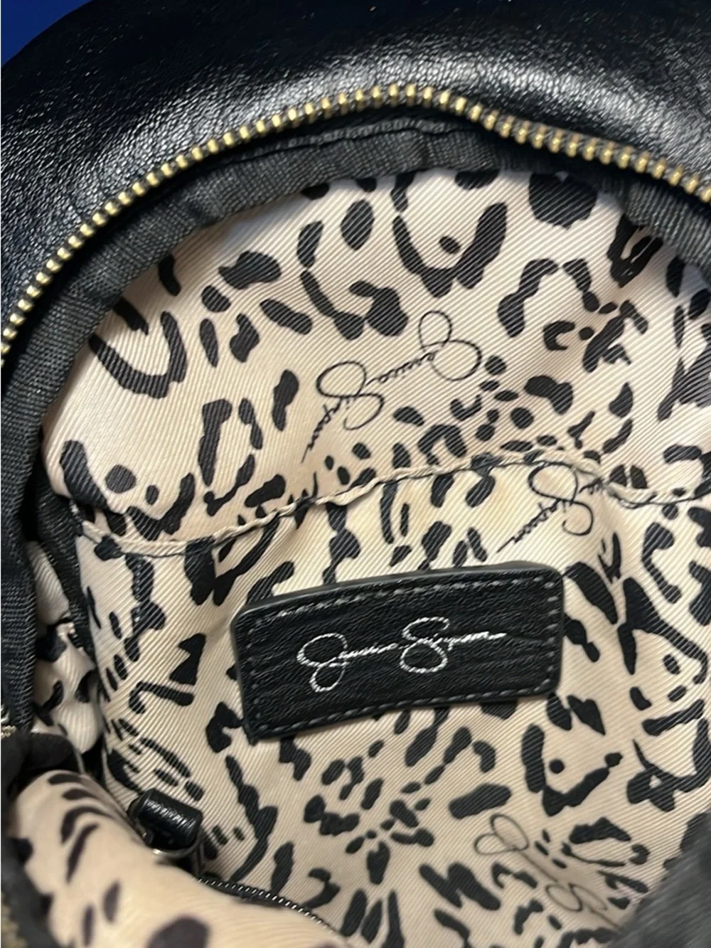 Jessica Simpson Black Crossbody Bag with Leopard-Print Lining